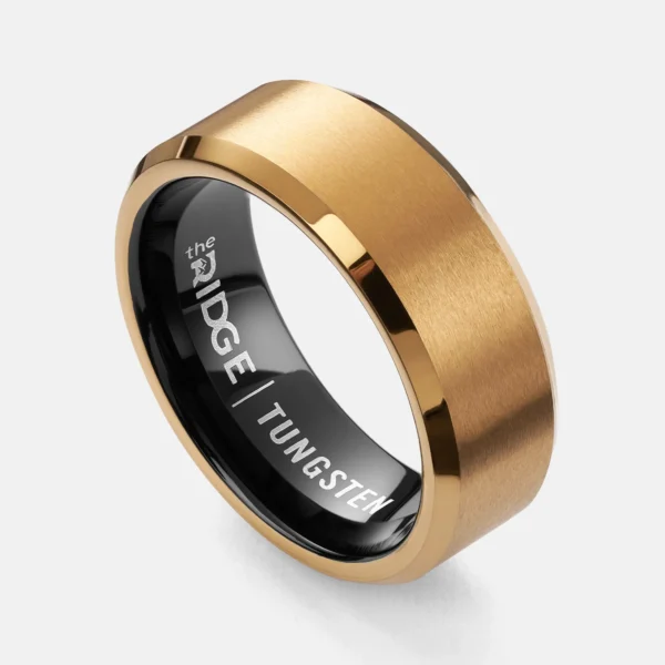 8mm Beveled 24K Gold Tungsten